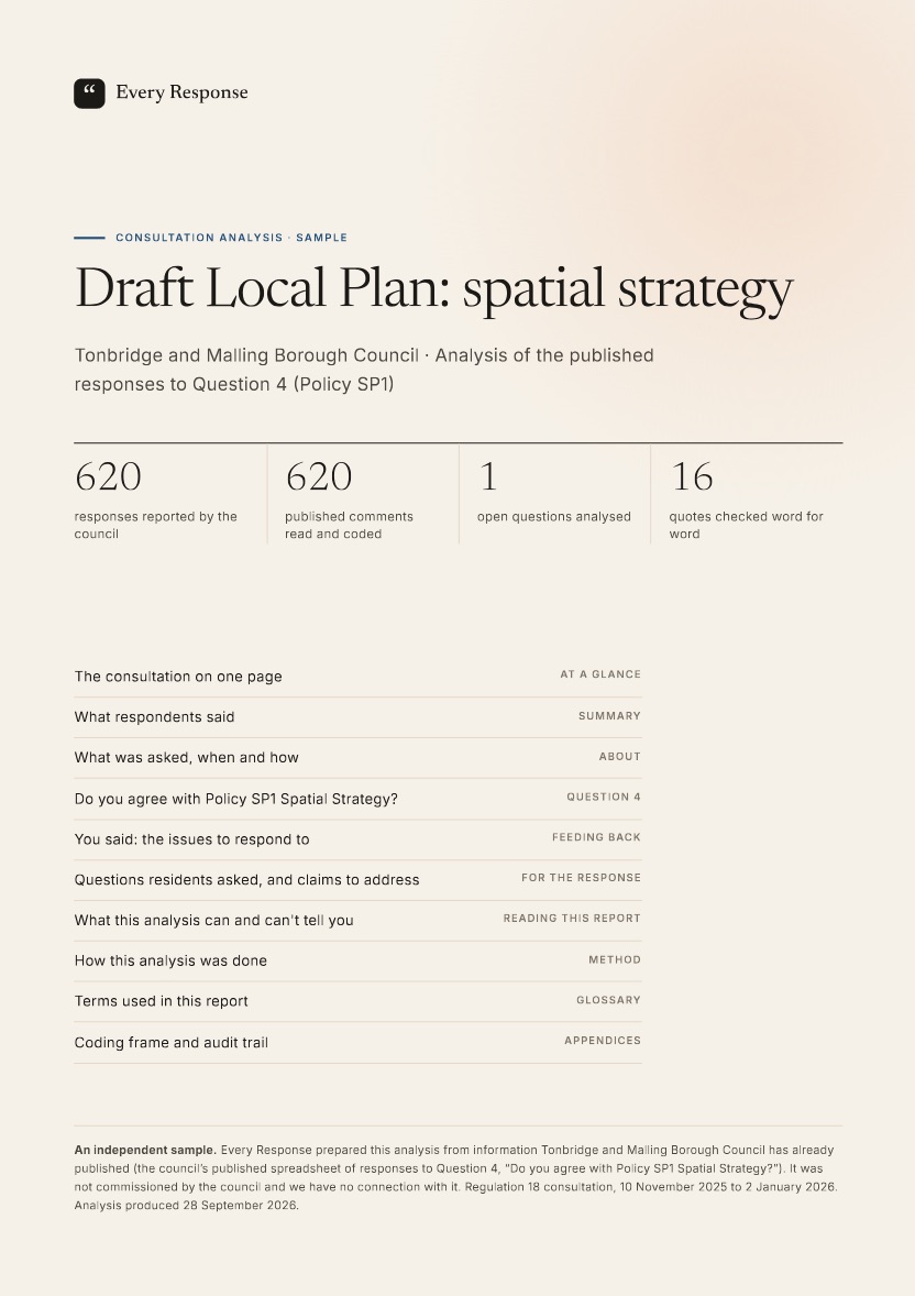 Cover of the sample report on Tonbridge and Malling's draft Local Plan